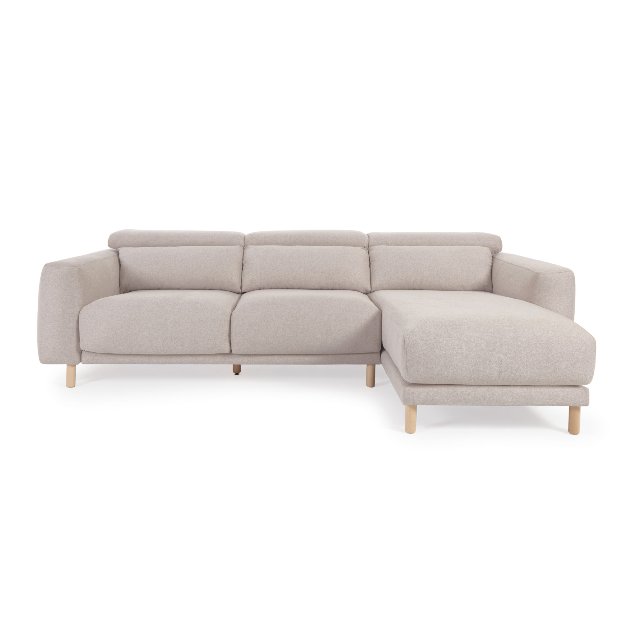 KAVE HOME Singa 3-personers soffa, med höger schäslong - beige tyg och naturligt bokträ