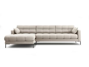 MICADONI Mamaia hörnsoffa, vänster, 5 sittplatser - beige tyg och svart metall
