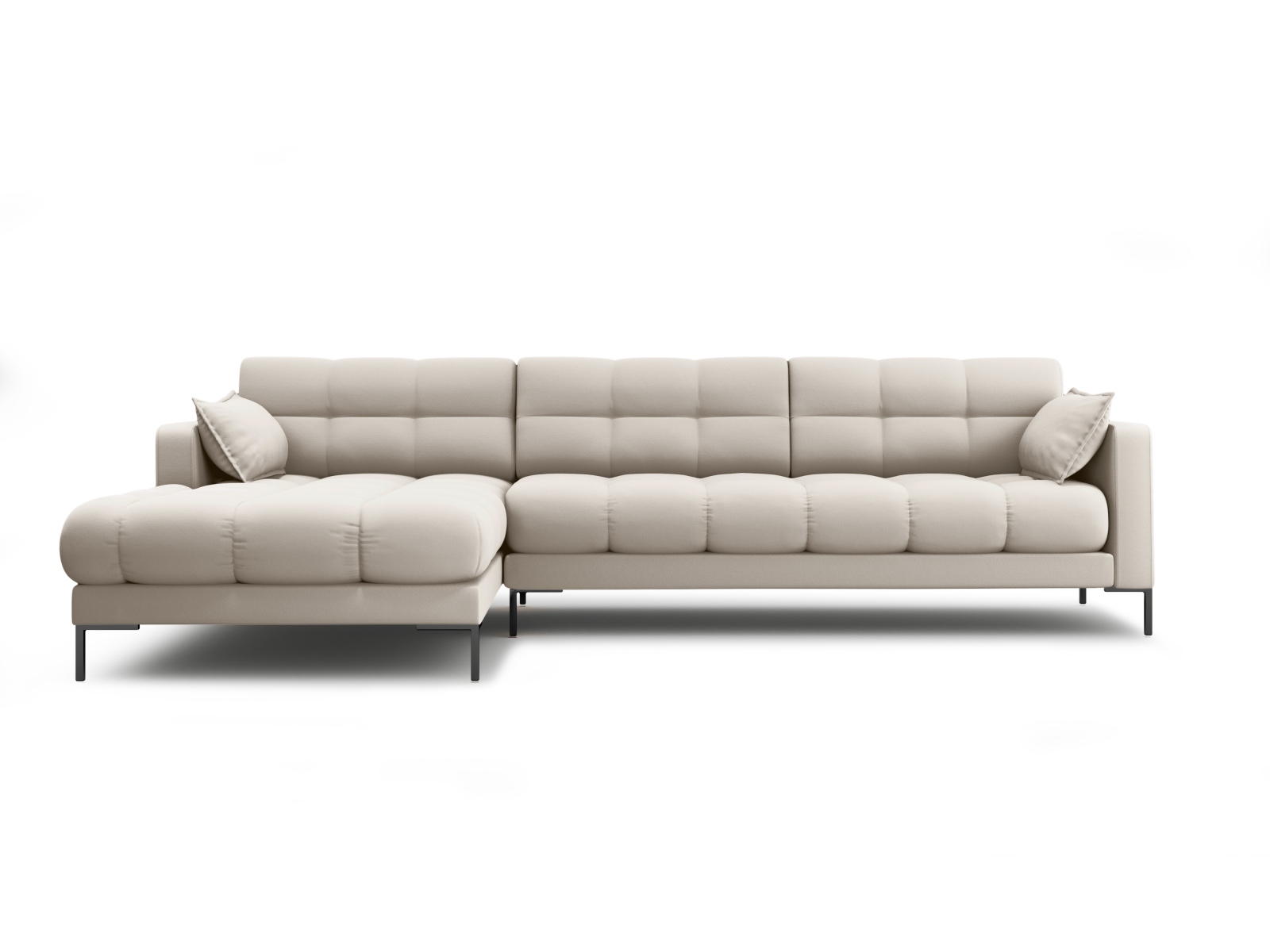 MICADONI Mamaia hörnsoffa, vänster, 5 sittplatser - beige tyg och svart metall