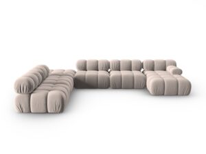 MICADONI Bellis Modular Panoramic hörnsoffa, vänster, 7 platser - beige sammet och svart plast