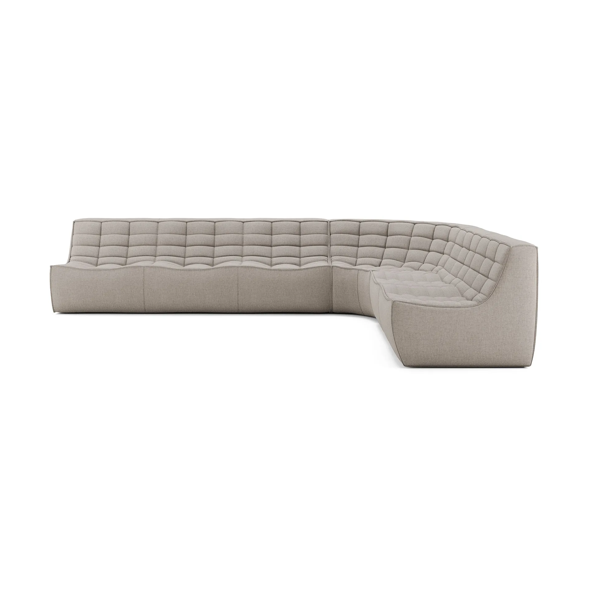 Ethnicraft N701 modulhörnsoffa med rundat hörn, tyg Ecru beige, 330x260 cm