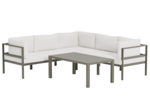 VENTURE HOME Copacabana hörnsoffa 3 + 2 med bord - Brun / Vit Bouclé