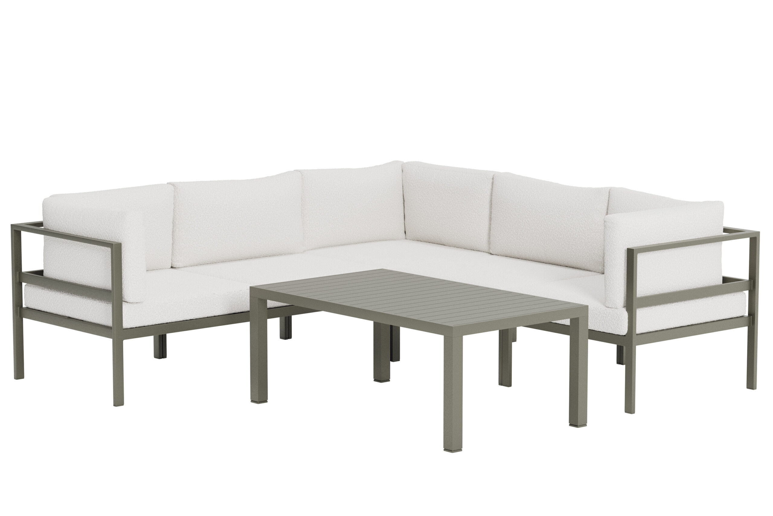 VENTURE HOME Copacabana hörnsoffa 3 + 2 med bord - Brun / Vit Bouclé