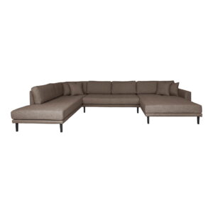 HOUSE NORDIC Lido U-soffa, schäslong höger, med 4 kuddar - brun polyester och svart bok