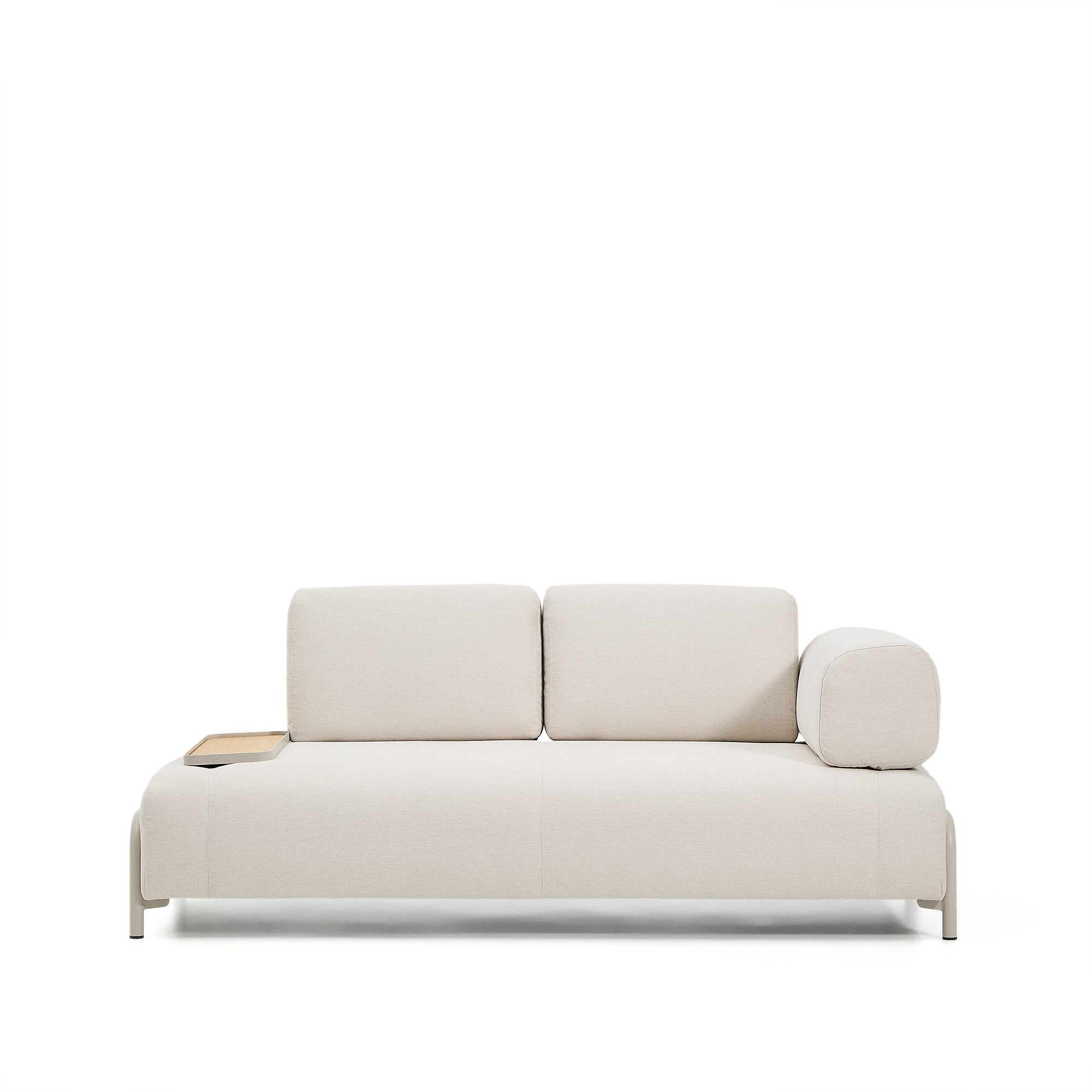 KAVE HOME Compo 2-sitssoffa, litet bricka i ekfaner - ecru chenilletyg och beige metall (200cm)