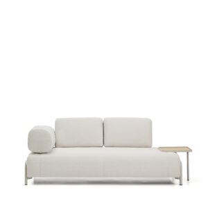 KAVE HOME Compo 2-sitssoffa, stort bricka i ekfaner - ecru chenilletyg och beige metall (200cm)