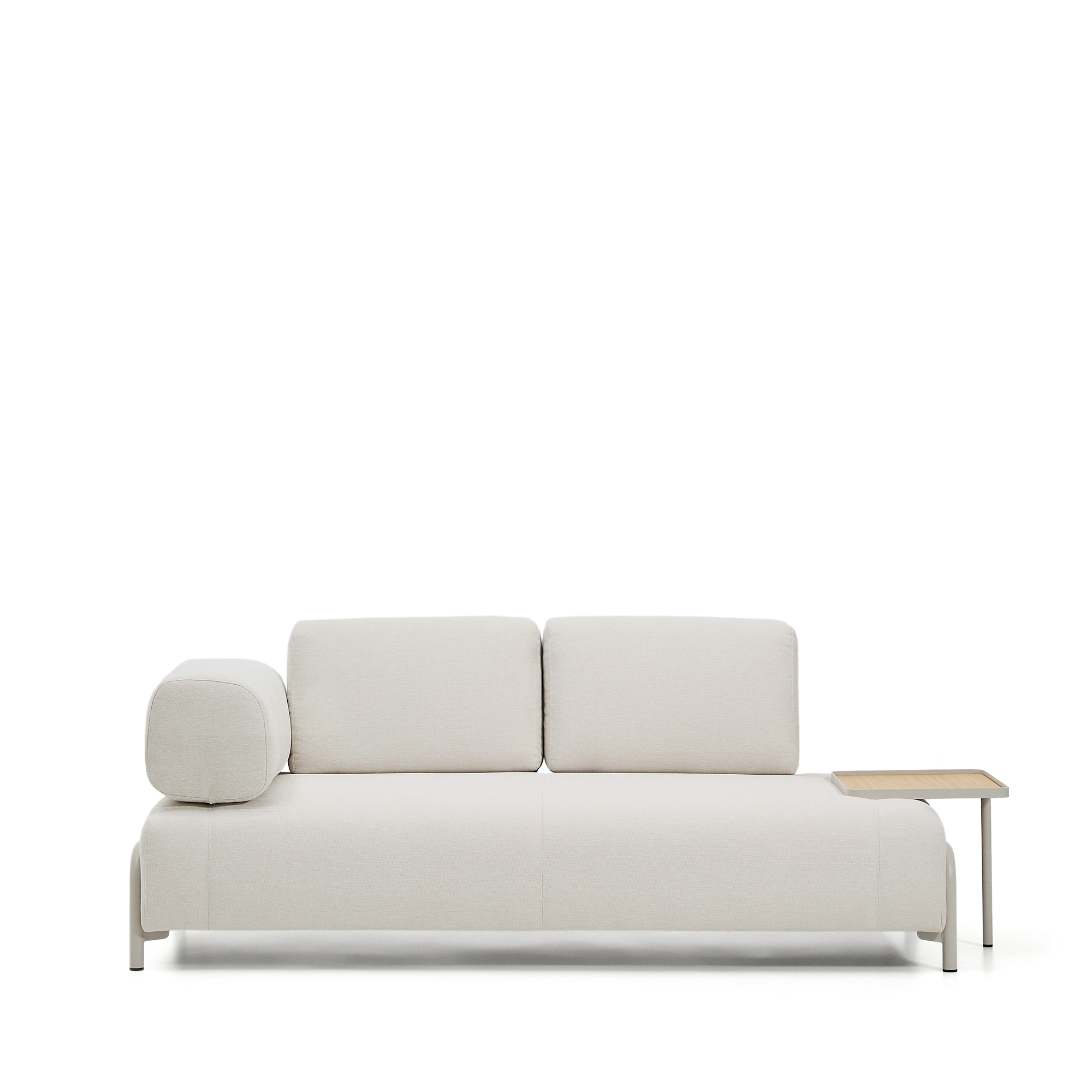 KAVE HOME Compo 2-sitssoffa, stort bricka i ekfaner - ecru chenilletyg och beige metall (200cm)