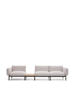 KAVE HOME Sorells utomhusmodulär 3-sits hörnsoffa - beige tyg och grå aluminium