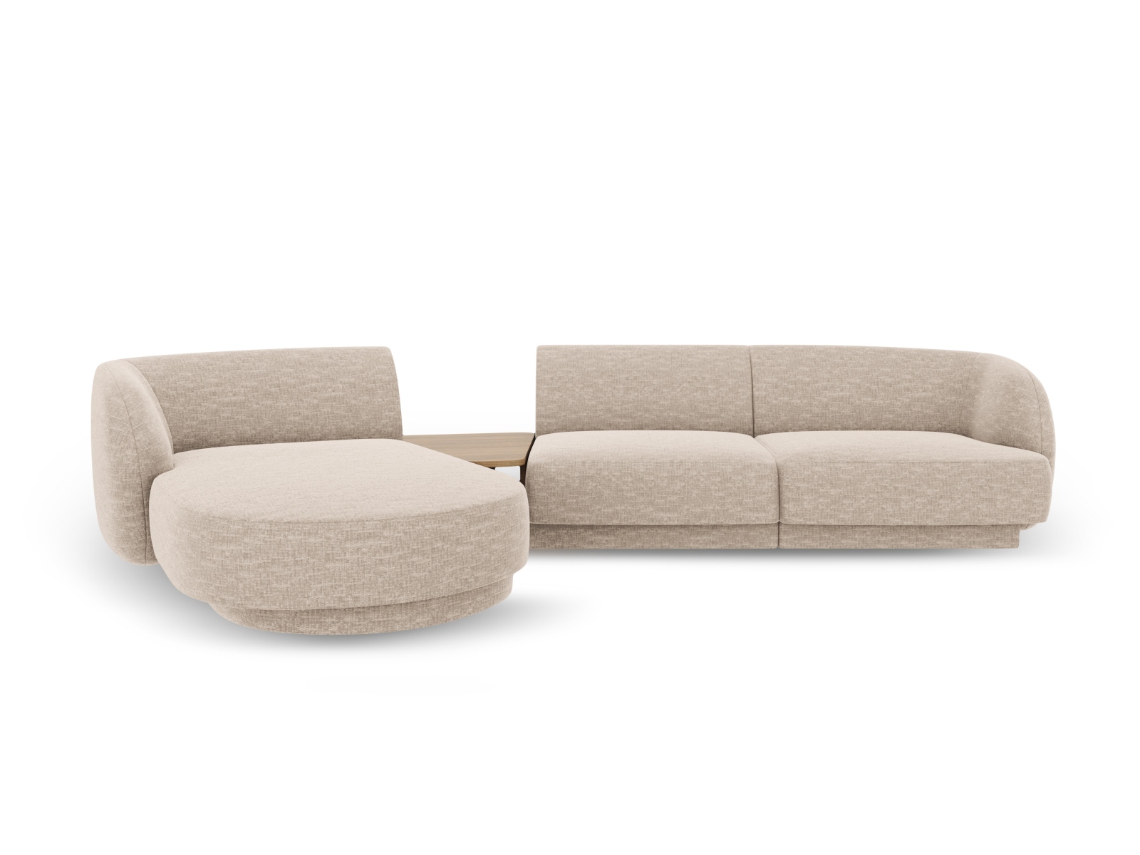 MICADONI Miley 3-sits modulär hörnsoffa, vänster, med soffbord - beige chenille