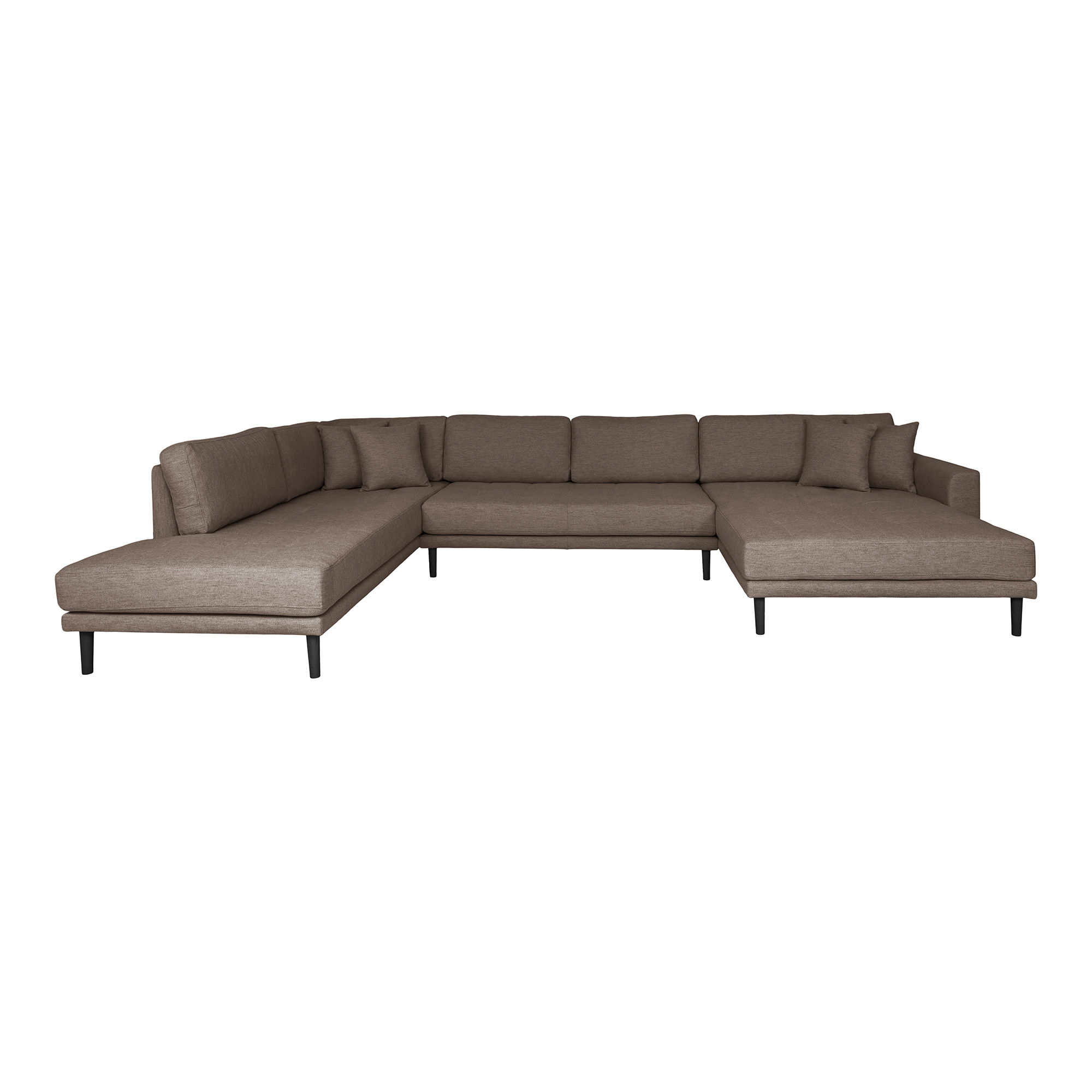 HOUSE NORDIC Lido U-soffa, schäslong höger, med 4 kuddar - brun polyester och svart bok