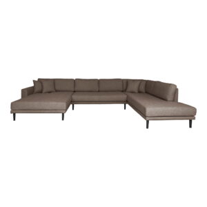 HOUSE NORDIC Lido U-soffa, vänster schäslong, med 4 kuddar - brun polyester och svart bok