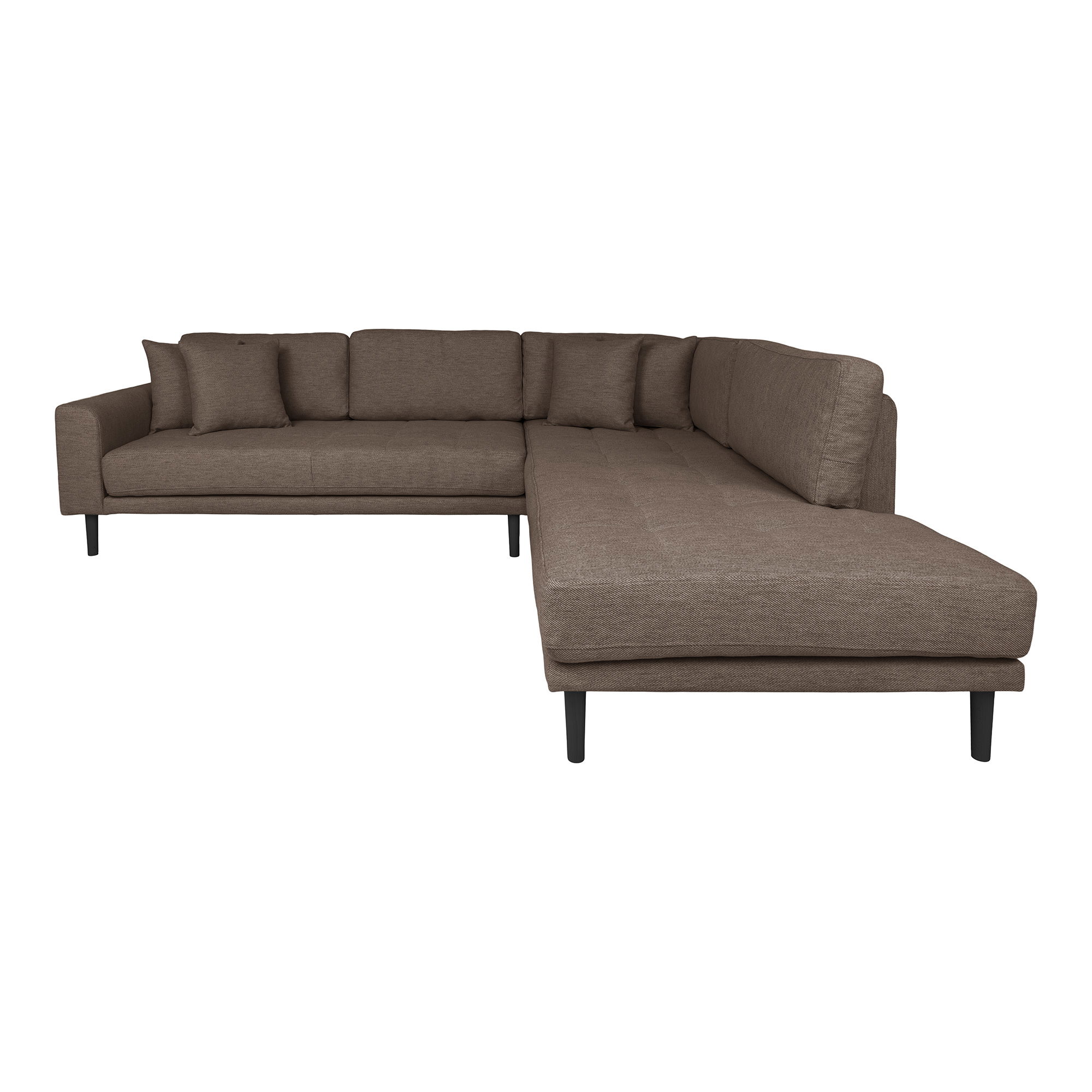 HOUSE NORDIC Lido hörnsoffa, schäslong höger, med 4 kuddar - brun polyester och svart bok