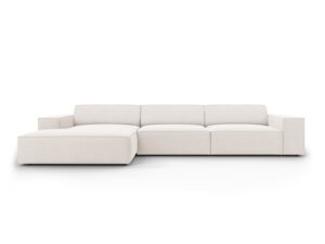 MICADONI Jodie hörnsoffa, vänster, 4 sittplatser - beige tyg och svart plast