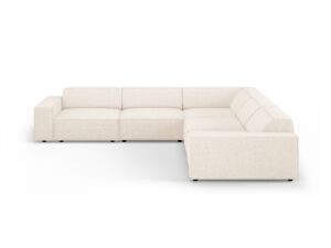 MICADONI Jodie symmetrisk 6-sits hörnsoffa - beige bouclétyg och svart plast