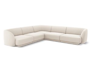 MICADONI Miley Symmetrisk hörnsoffa, 5 sittplatser - beige sammet och svart plast