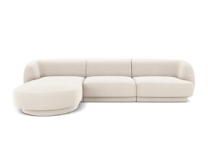 MICADONI Miley hörnsoffa, vänster, 4 sittplatser - beige sammet och svart plast