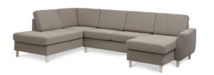 Wendy set 4 U OE vänster soffa, m. schäslong - antilop beige polyestertyg och naturligt trä
