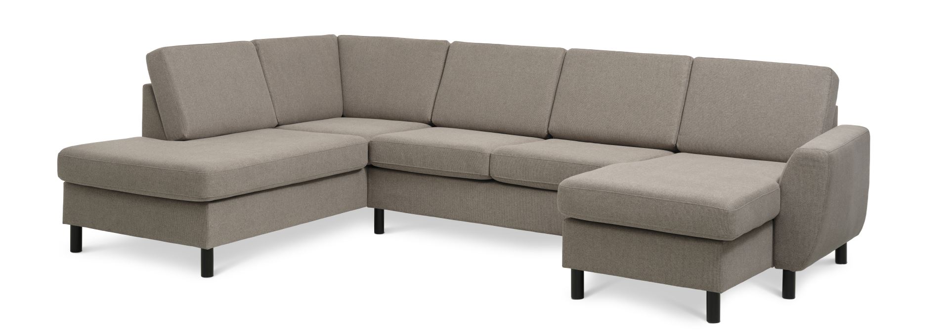 Wendy set 4 U OE vänster soffa, m. schäslong - antilop beige polyestertyg och svart trä