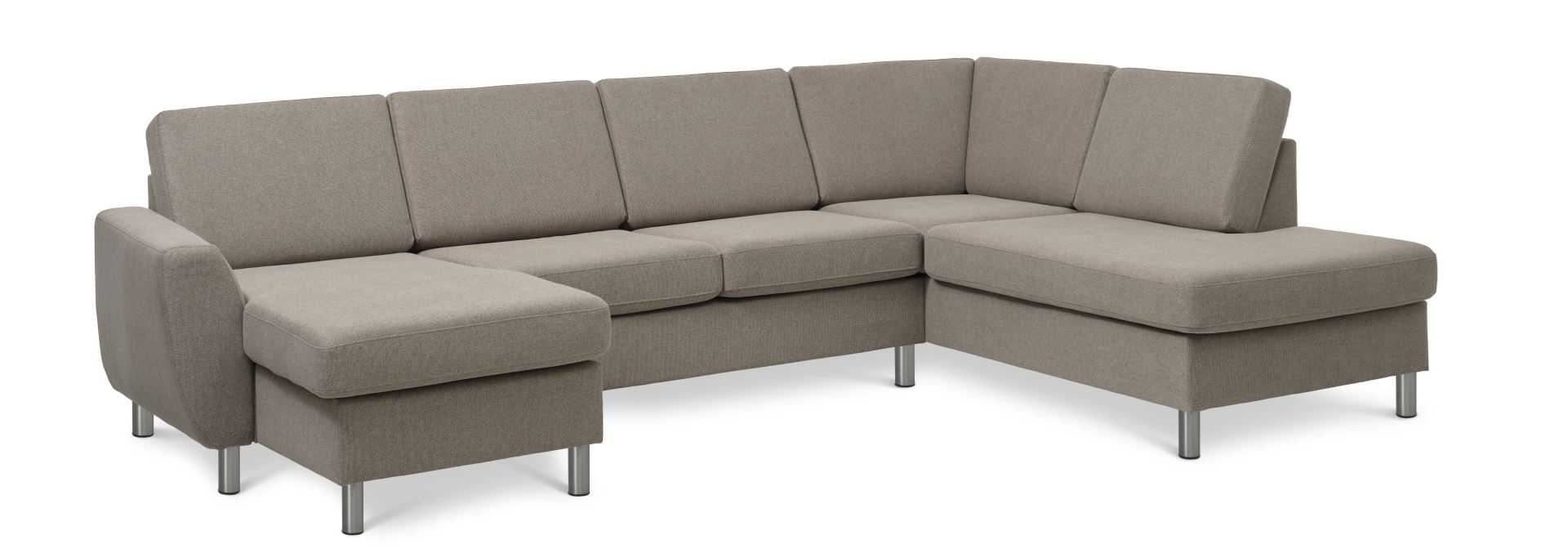 Wendy set 5 U OE höger soffa, m. schäslong - antilop beige polyestertyg och borstad aluminium
